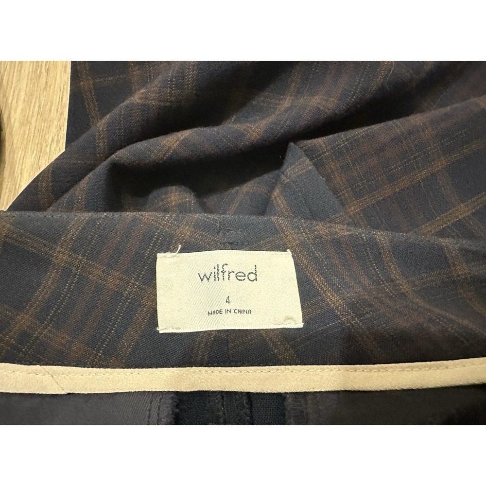 Aritzia Wilfred Navy Blue Plaid Pattern High Waisted Crop Trousers Pants Size 4 - Picture 6 of 6